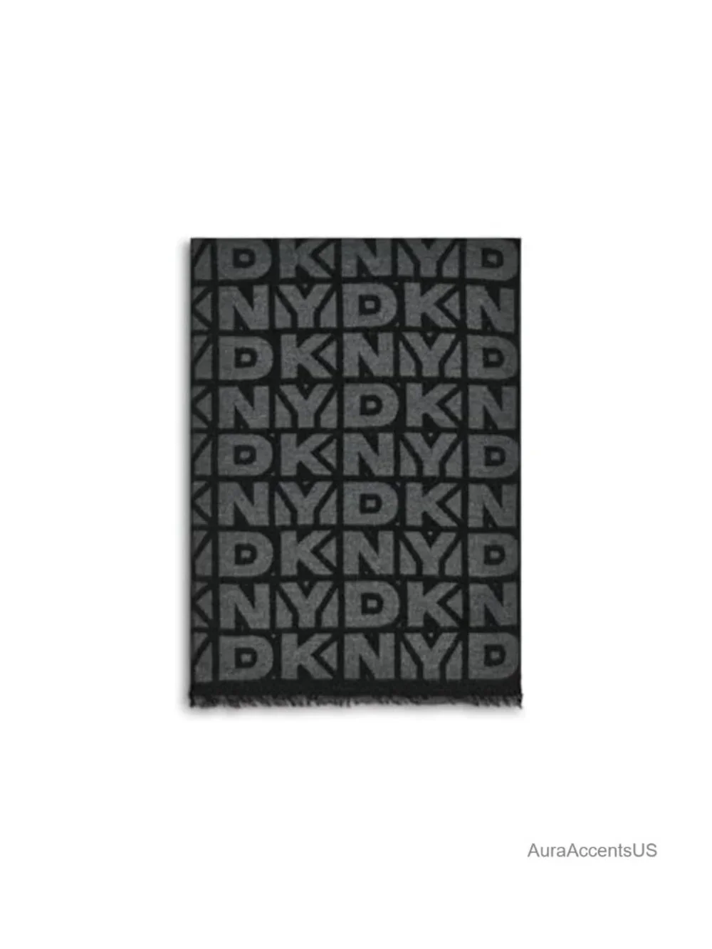DKNY Block Logo Jacquard Scarf Eyelash Fringe 100% Viscose